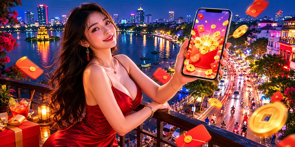 Phong bì đỏ tiền thưởng neon tại Hà Nội dịp lễ hội ban đêm