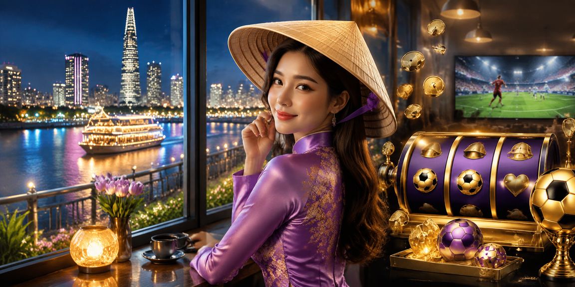Người phụ nữ áo dài chơi slot game trong không gian hiện đại tại TP. Hồ Chí Minh
