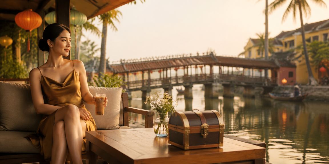 Không gian cà phê tại Hội An với người dùng trải nghiệm cá cược trên điện thoại