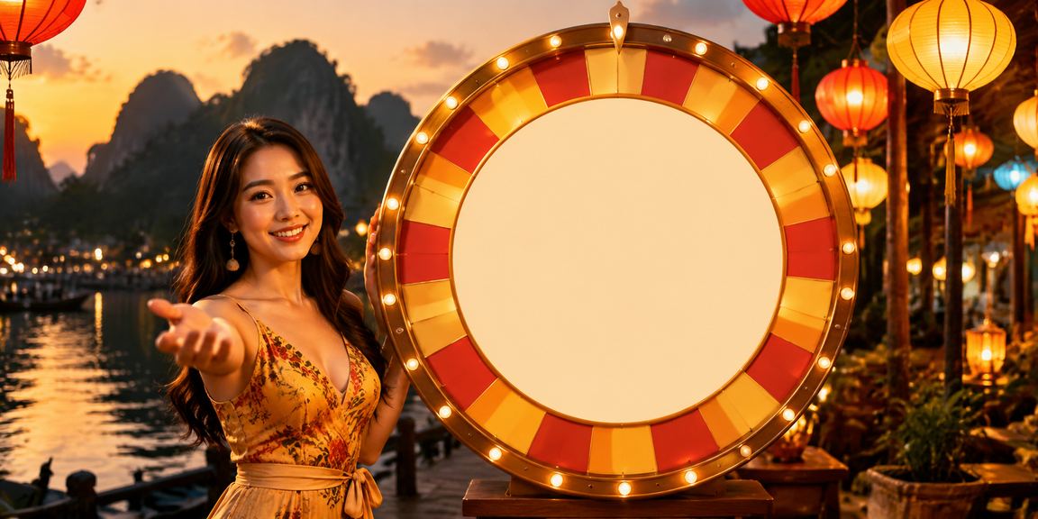 Bàn roulette trong không gian chợ đêm Hội An lung linh ánh đèn